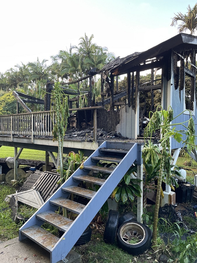 Fire damage to ADU at residence on Kalihiwai Valley Road