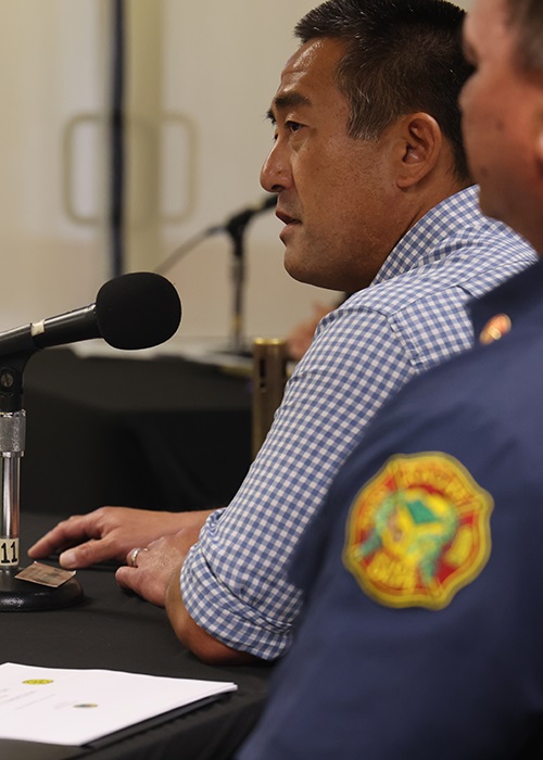 Mayor Kawakami speaking at Fire Commission Meeting